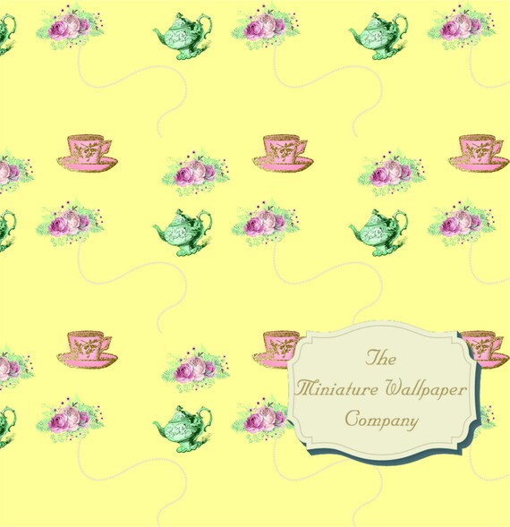 Beige Alice Tea Party Wallpaper 12th Scale Miniature Etsy