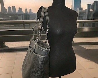 Coach Hamilton Black Pebble Leather Tote Shoulder Bag Purse F13083 16x12x5