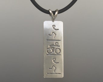 Sterling Silver Duathlon Pendant - Personalized Engraving Option - Athlete Gift - Run Bike Run