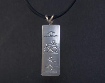 Sterling Silver Triathlon Pendant - Personalized Engraving Option - Athlete Gift - Swim Bike Run
