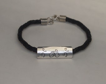 Braided Leather & Sterling Silver Duathlon Bracelet - Athlete Gift - Multisport - Du - Run Bike Run
