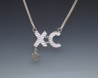 Sterling Silver XC Ski Pendant – Cuttlebone Cast Necklace, Snowflake Charm