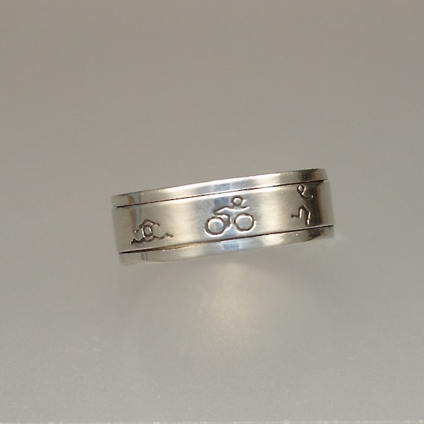 Triathlon spinner ring - Sterling Silver - Unique Athlete Gift - Swim Bike Run - Ironman