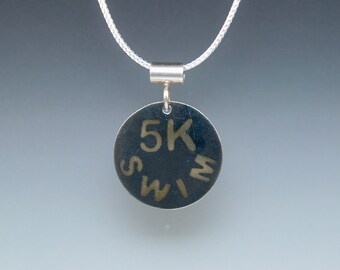 Blackened Silver with 14K Gold Inlay 5K Swim Pendant – Finish Line Gift