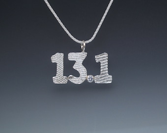 Cuttlebone Cast Sterling Silver 13.1 Pendant - Half Marathon Gift