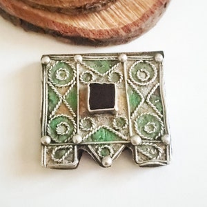 Antique Berber Silver Enamel  Pendant red glass bead Southern Morocco, Berber Amulet,Berber Jewelry,African Jewelry, Enamel  Pendant,
