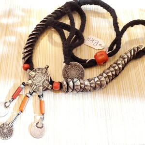 Antique Moroccan Red Coral Silver  Pendent with Coin necklace ,Berber Necklaces,Ethnic Jewelry,Tribal Jewelry
