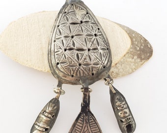 Rare antique Moroccan silver chased pendant, Berber Amulet,Berber Jewelry,African Jewelry,Charm Pendant,