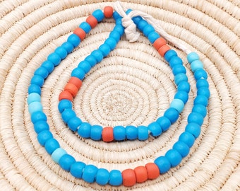 African 22'' Old Ethiopian Venetian Blue padre beads, Blue Glass,Trade Beads, African Trade Beads,