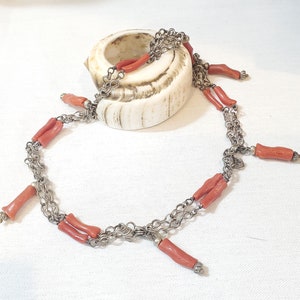 Antique Moroccan Berber natural Coral Silver Pendants Necklace