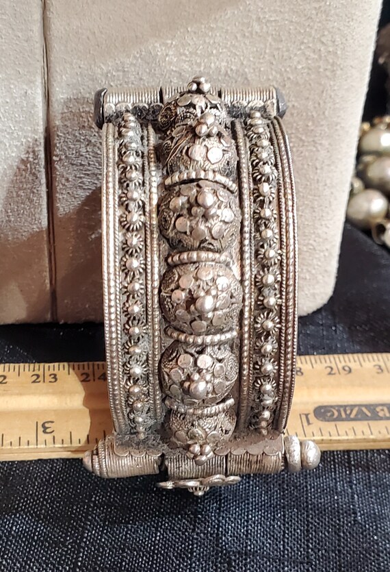 Bracelet Ethnique Vintage En Argent Et Os De Bovin - Bijou Occasion Bohème