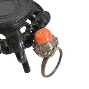 Antique Bawsani Yemen Silver Red Coral Ring size 7.5 Yemen tribal silver, tribal jewelry, Hand Crafted Silver, Yemen Jewelry