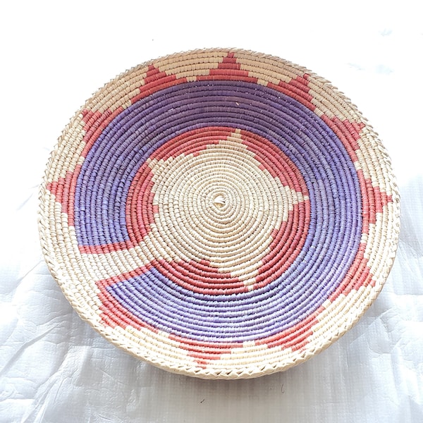 African Ethiopian handwoven Round bread or fruit basket,African Art, Décor Baskets,Wicker  Basket, Straw Basket ,Wall Boho Decor