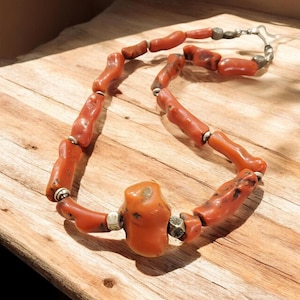Moroccan Old Berber natural Red Coral Beads Necklace, Berber Necklaces, Ethnic Jewelry, Tribal Jewelry