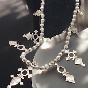 Moroccan Handmade sterling silver Tuareg Amazigh Necklace 1960s silver beads, handmade silver, Necklace, Amazigh/Berber, Tuareg Jewlery