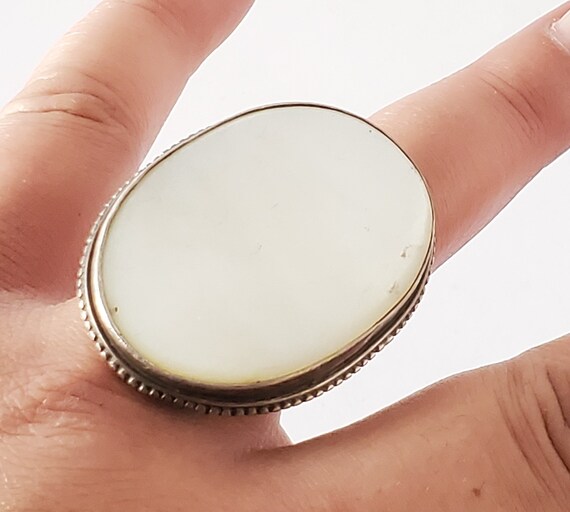 Vintage Large Oval Mother of Pearl Ring Sterling S