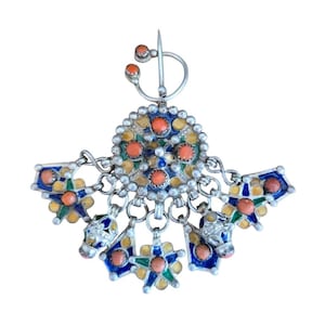 Antique Silver enamel coral Fibula Kabyle, Berber, Algerian Jewelry, Ethnic jewelry, Kabyle Amulet, Jewelry, enamel Jewelry, Charm Pendant