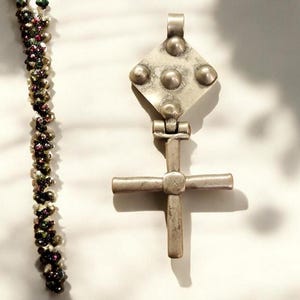 Antique Large Ethiopian Christian silver cross pendant,cross pendant,Genuine old neckcross,hinged Large size,Good silver,Boho jewelry