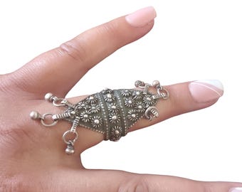 Anillo de bodas de plata Bawsani Yemen antiguo - Talla 8, joyería tribal de filigrana