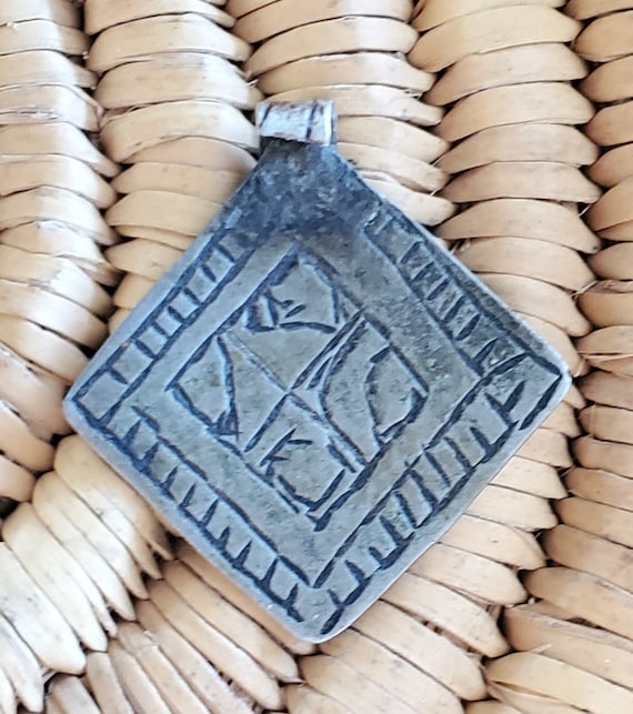 Antique Moroccan handmade Silver Berber PendantHa… - image 1