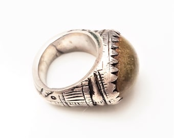 Anillo de cornalina de plata antigua: joyería tribal yemení, talla 6