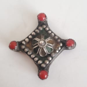 Antique Berber Silver enamel coral Pendant 925 silver, Moroccan Amulet, Jewelry, enamel Jewelry, Charm Pendant
