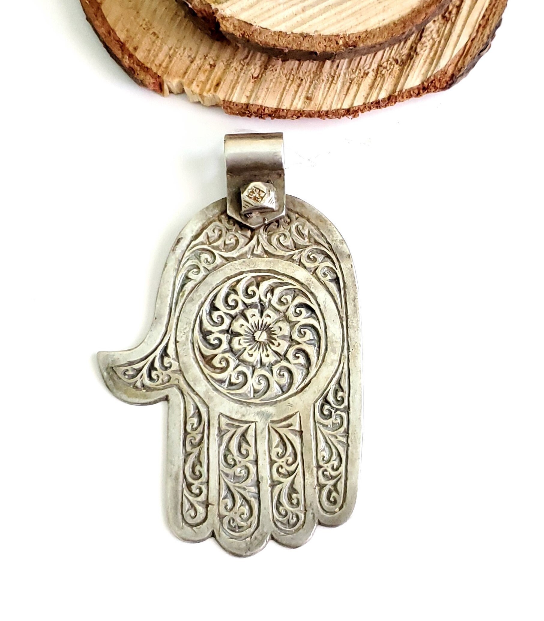 Moroccan silver Hand of Fatima Hamsa Pendant silver 925 Large | Etsy