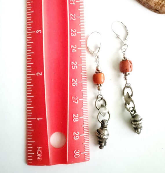 Antique yemen silver Earrings with old coral silv… - image 9