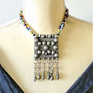 Handmade Tribal rare Ethiopian silver amulet and Glass Beads necklace,Hand Crafted, Ethiopian Telsum,african Silver, ethiopian jewelry