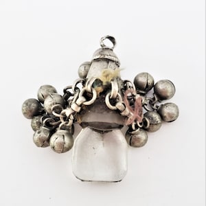 antique Rere Moroccan silver glass talisman with dangle silver beads pendant, Berber Amulet,Berber Jewelry,African Jewelry,Charm Pendant,