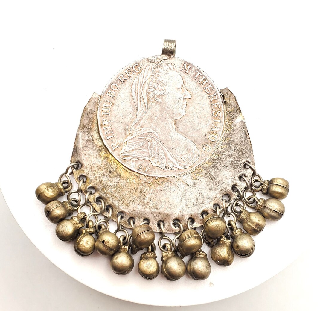 Antique Yemen Maria Theresa Coin Pendant: Silver Dangles, Tribal