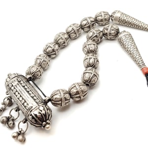 Old silver granulation Hirz prayer amulet pendant granulation beads Necklace from Yemen circa 1930s, Bedouin Silver, Ethnic Jewelry