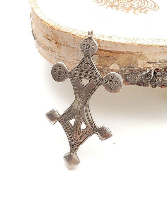 Moroccan handmade Tuareg silver cross pendant, Eth