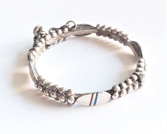 Antique Silver Moroccan Berber Bracelet Ethnic Tri