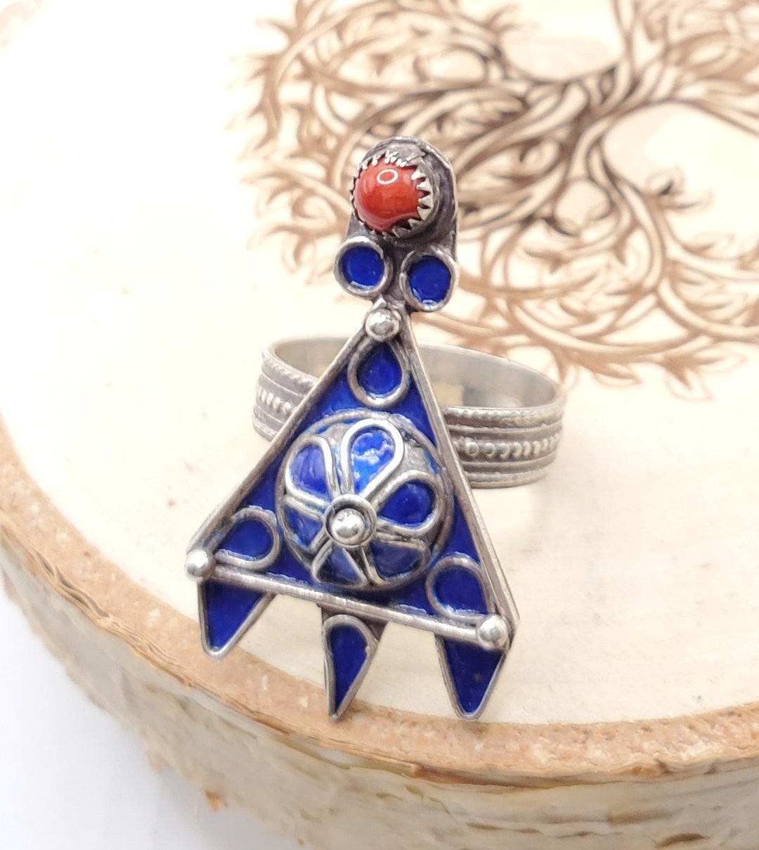 Moroccan Talismanic Berber Silver Enamel Ring Size 9, Tribal Jewelry ...