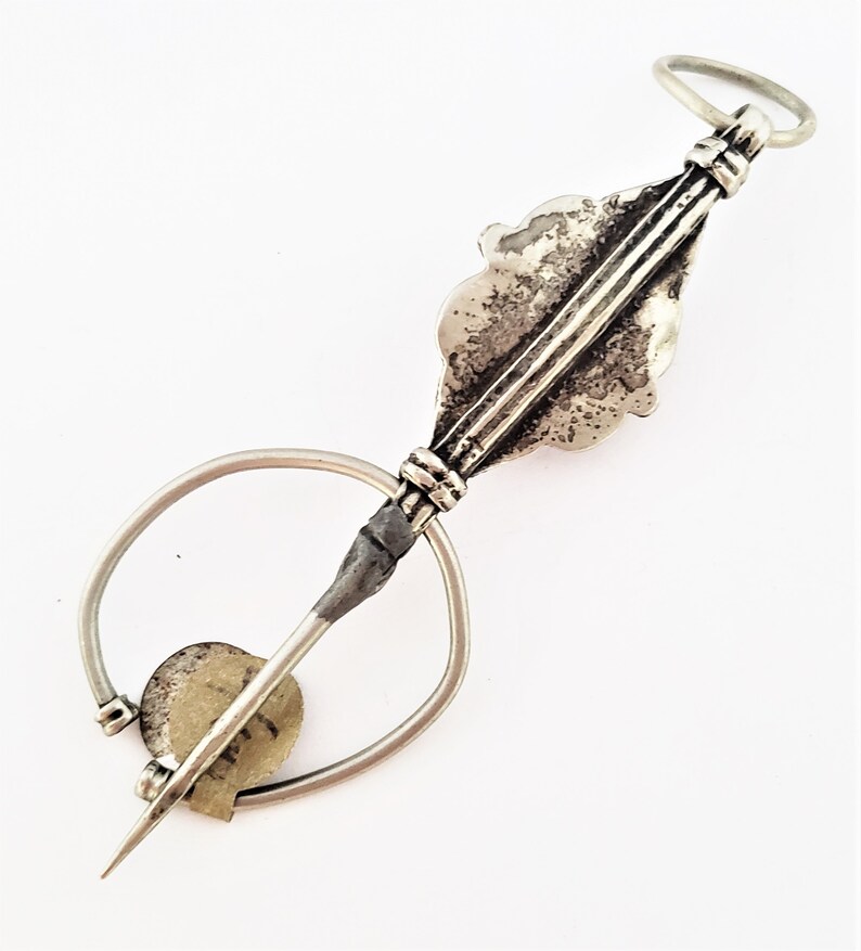 Fibula Pendant, Berber Amulet,Berber Jewelry,African Jewelry Antique Berber Silver Fibula Pendant red glass bead Southern Morocco
