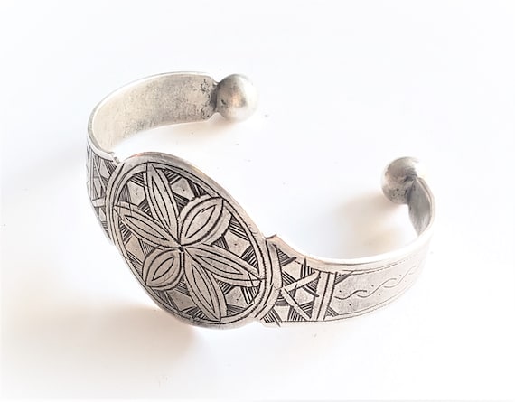 Antique Moroccan Tuareg silver anklets cuff brace… - image 1