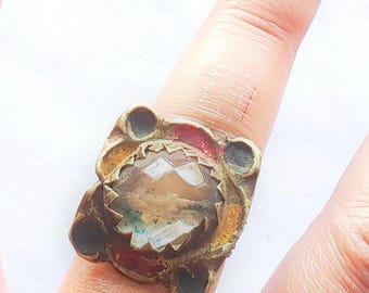 Anillo bereber vintage de plata: joyería tribal marroquí esmaltada, talla 8