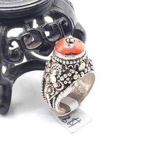 Antique Bawsani Yemen Silver Red Coral Ring size 7 Yemen tribal silver, tribal jewelry, Hand Crafted Silver, Yemen Jewelry