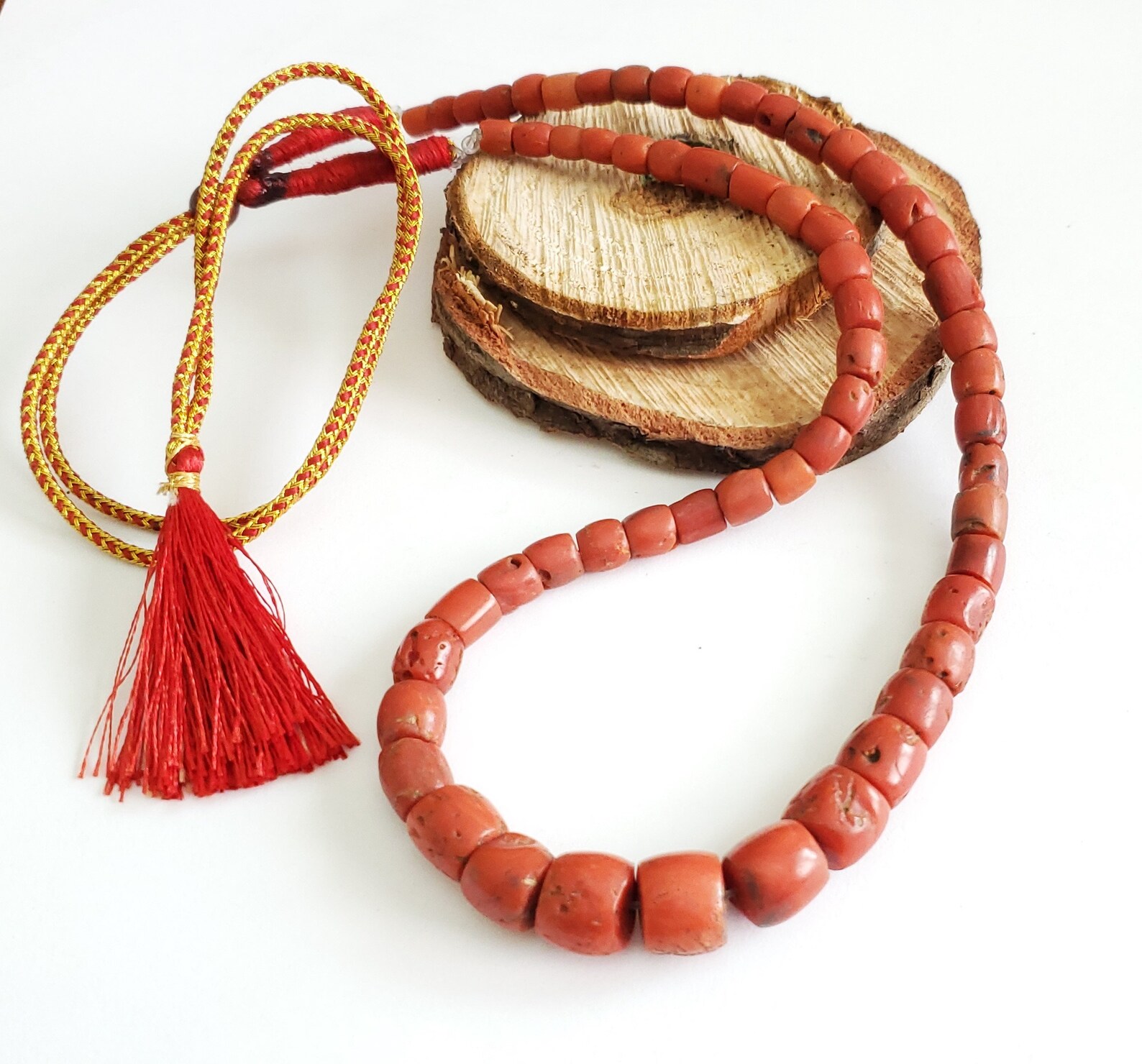 Victorian Salmon red Coral Bead Necklace