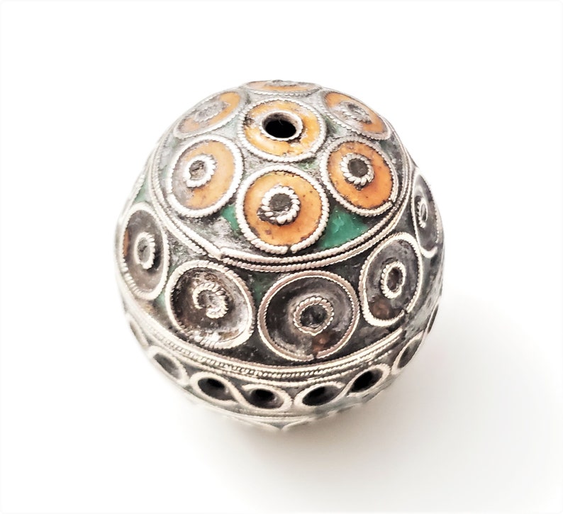 Antique Moroccan Enameled Silver Ball Pendent with EnameledPendantHand Crafted Silver,Pendants Necklace,Ethnic Jewelry,Tribal Jewelry