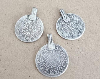 Vintage Moroccan Silver Coin Pendant: Berber Tribal Jewelry, 1953
