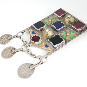 Antique Berber Silver enamel HIRZ cabochon  Amulet Pendant coins ,silver 925, Moroccan Amulet ,Berber Jewelry,TIZNIT Jewelry,