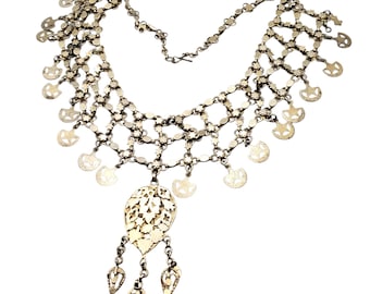 Antique Bawsani Silver Dangled Beads Necklace: Yemen Tribal Jewelry