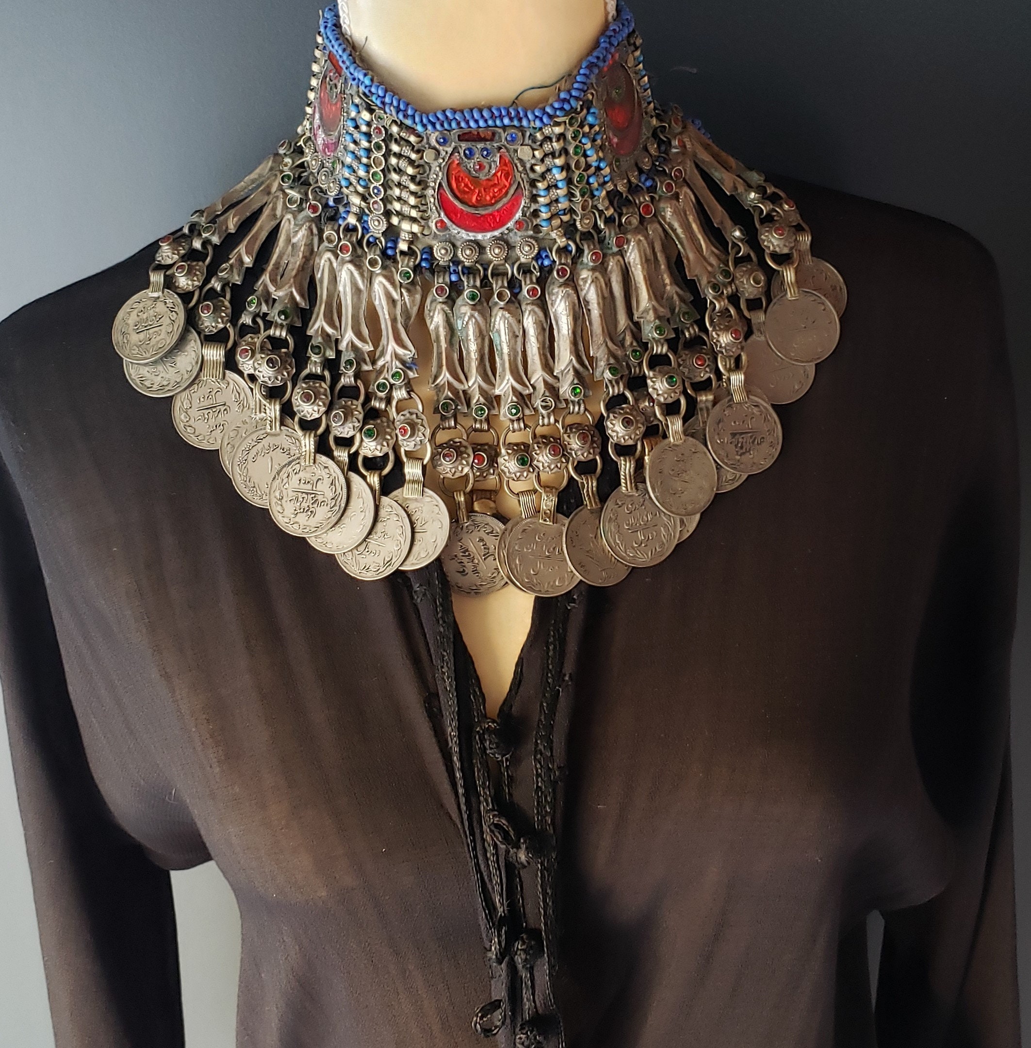 Old Silver Choker Necklace From Pashtun Tribal Jewellery Ethnic Afghani Kuci Choker Old Coins Necklace Boho Tribal Jewelry Gypsy Style Etsy