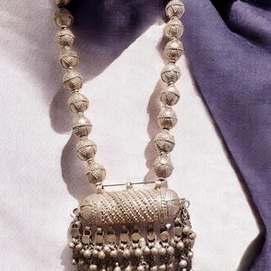 large silver Antique Bedouin tribal Yemeni necklace circa 1930s,ethnic,Middle East, silver ethnic beads,tribal bedouin necklace.