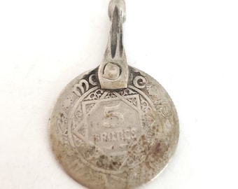 Vintage Moroccan Silver Coin Pendant: Berber Tribal Jewelry, 1953