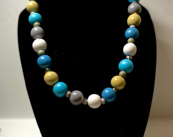 Handmade wood and acrylic beaded necklace and earrings set