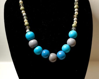 Handmade wood and acrylic beaded necklace and earrings set
