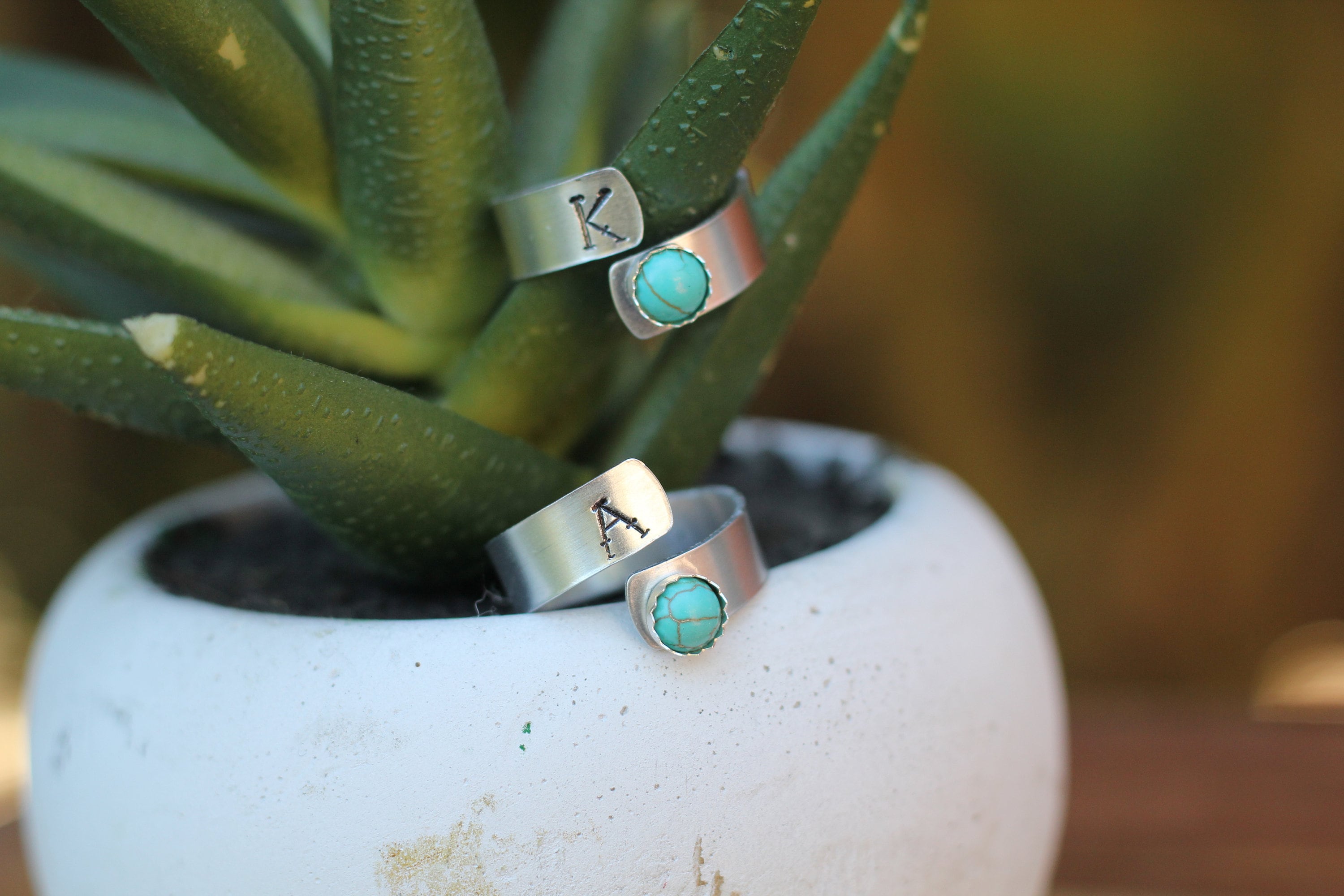 Initial and Turquoise Wrap Ring | Western Jewelry | CUSTOM Ring | Western Ring | Western Wrap Ring | Personalized | Hand stamped ring |